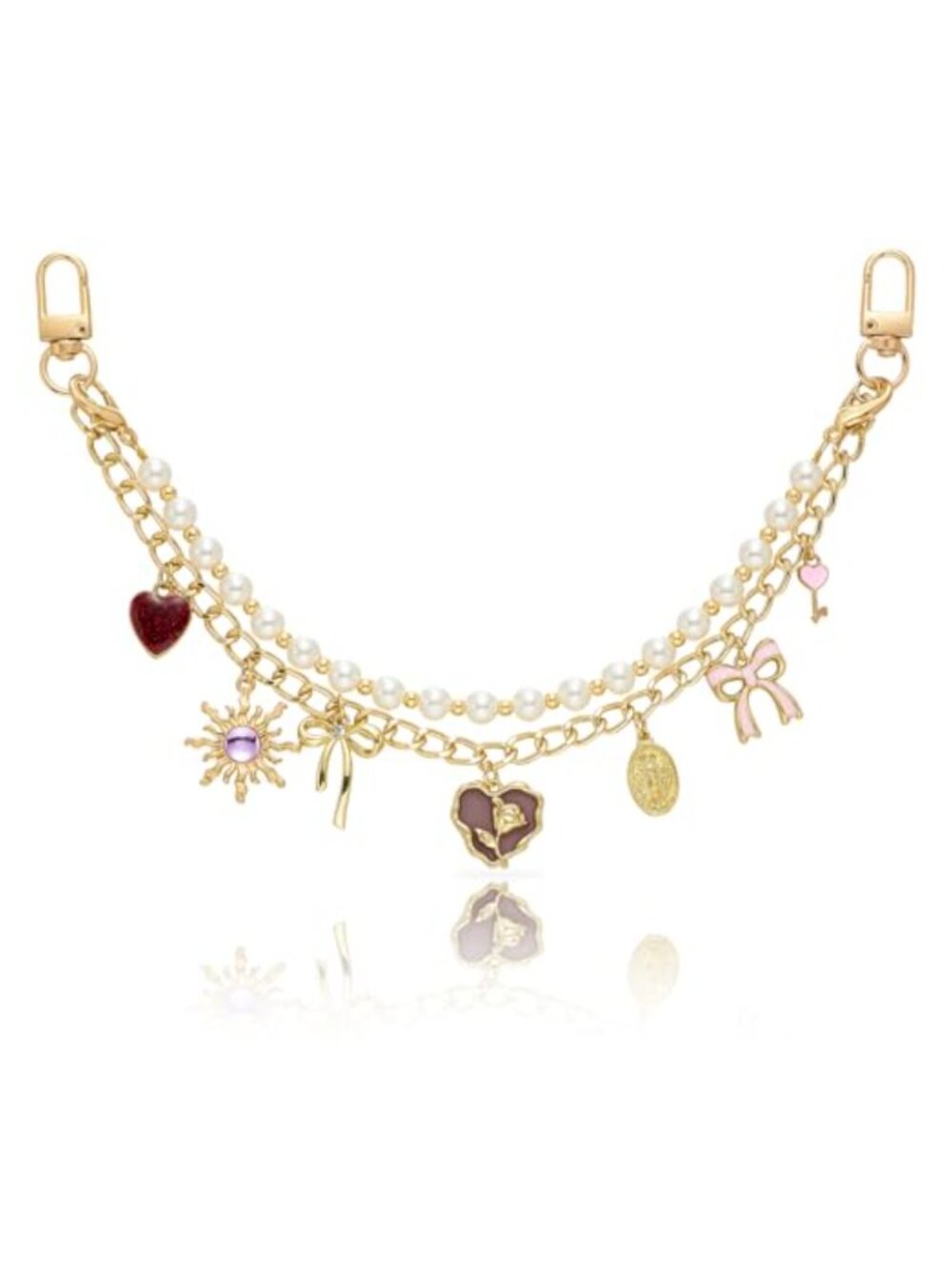 Gold Bag Chain Charm with Heart Bow Sun Pendants for Handbags Wallets